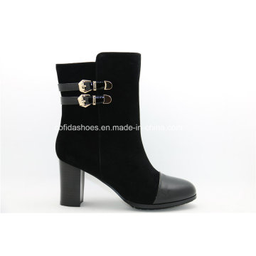 Comfort Thick High Heels Botas de couro feminino na moda